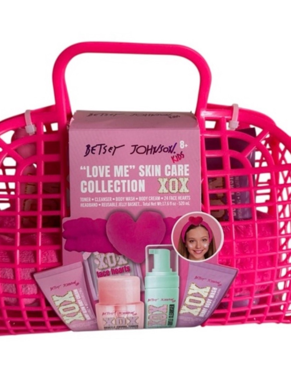 Betsey Johnson pink Love Me Skin Care Collection with Hot Pink Basket